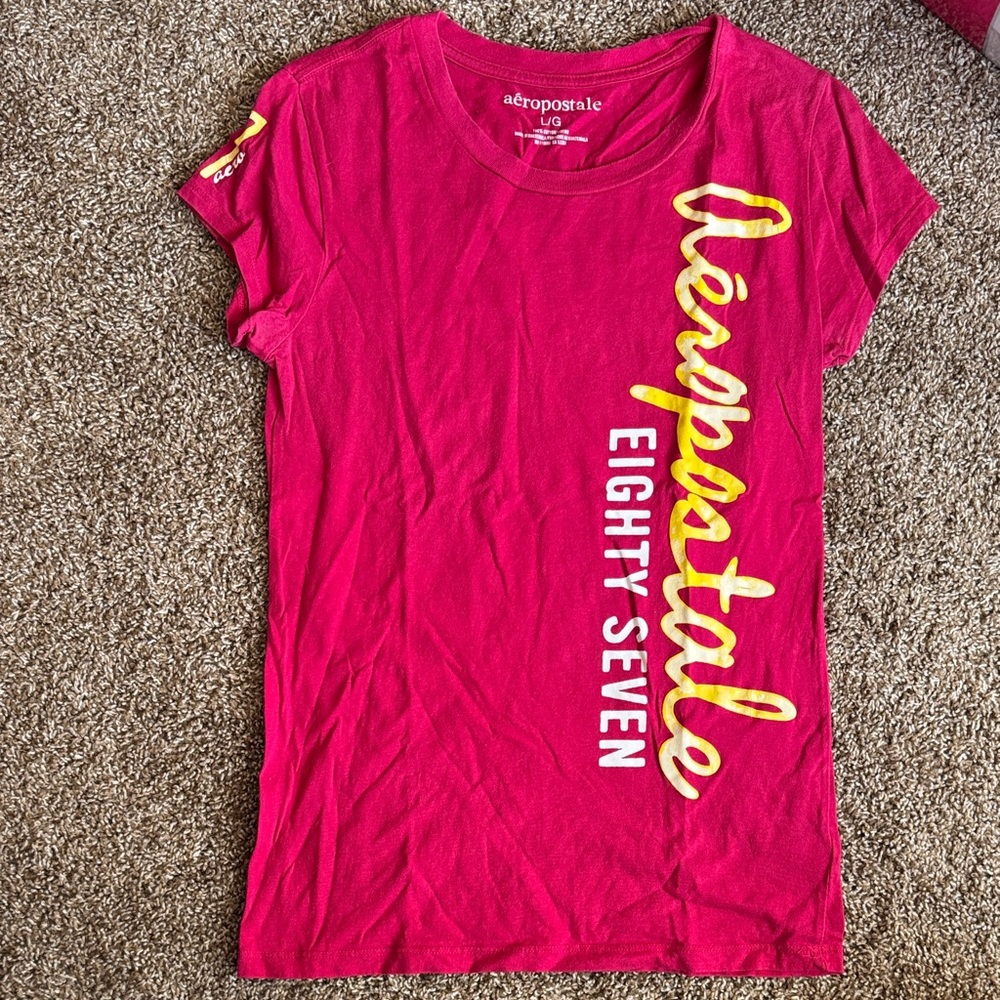 Aeropostale Red Tee with Yellow and White Graphics